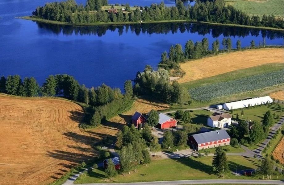 Фермерское хозяйство вдоль реки с землей в собственность. 